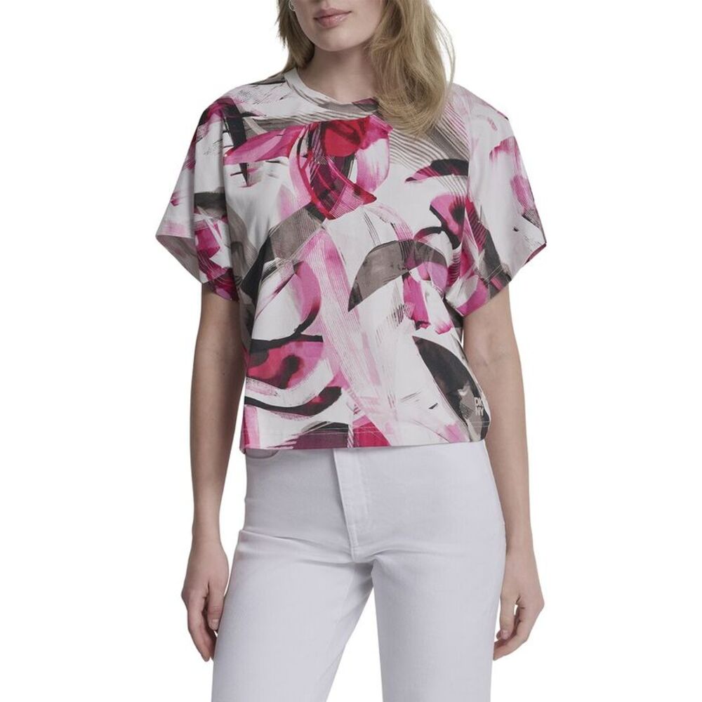Dkny Womens  Printed Wide Sleeve Shirt, Pink